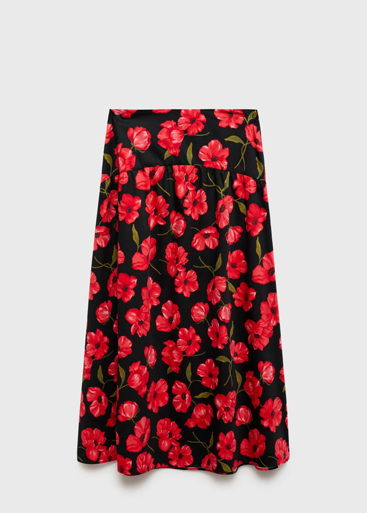 Floral-print flared skirt — Black