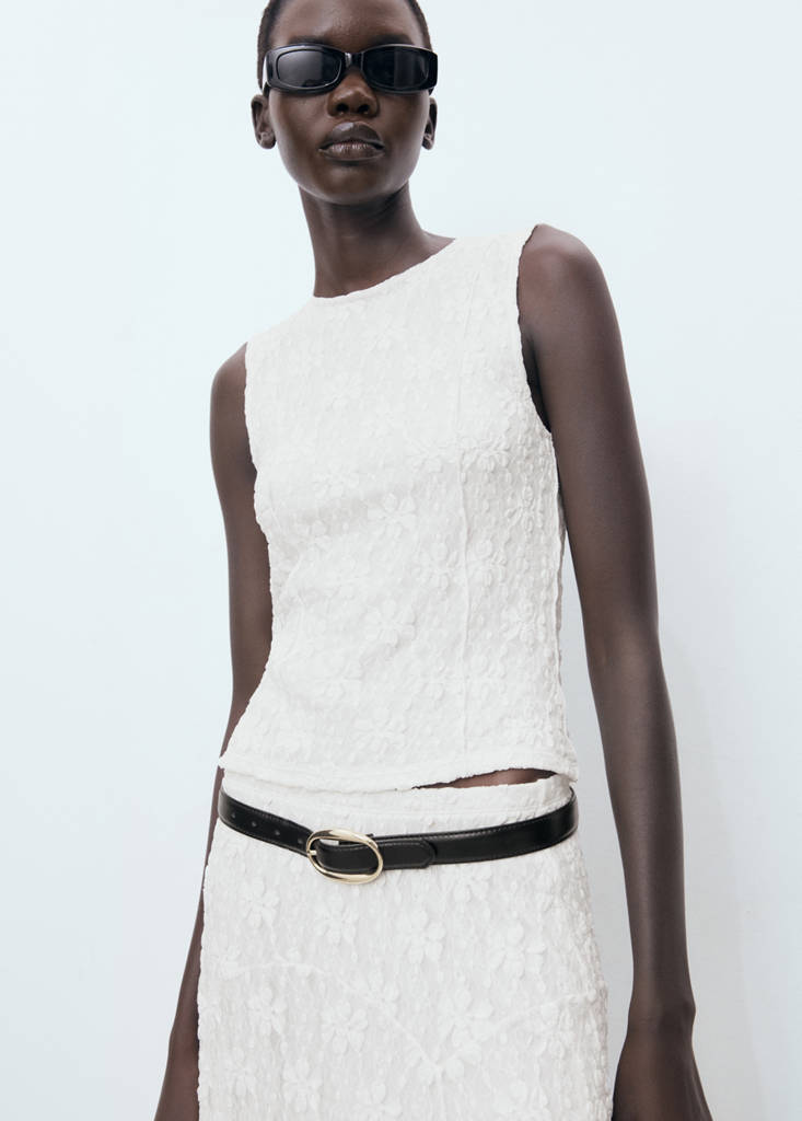 Lace strap T-shirt — White