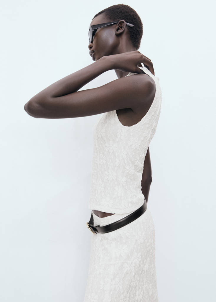 Lace strap T-shirt — White