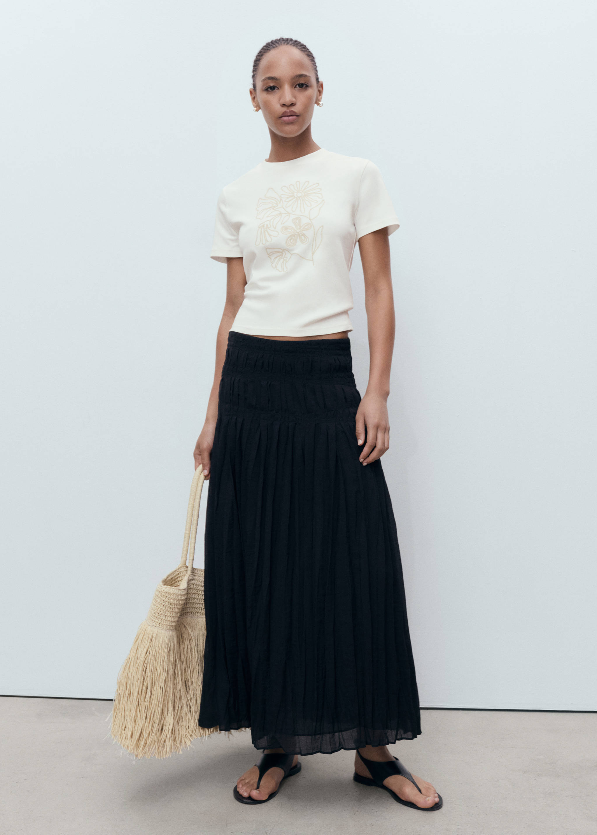 Floral-embroidered cotton t-shirt - General plane