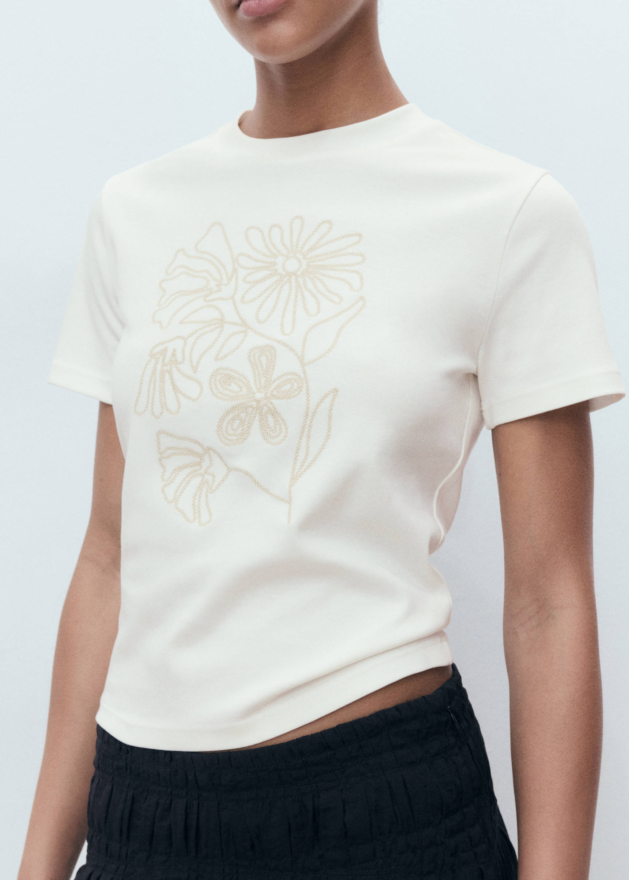 Floral-embroidered cotton t-shirt - Medium plane