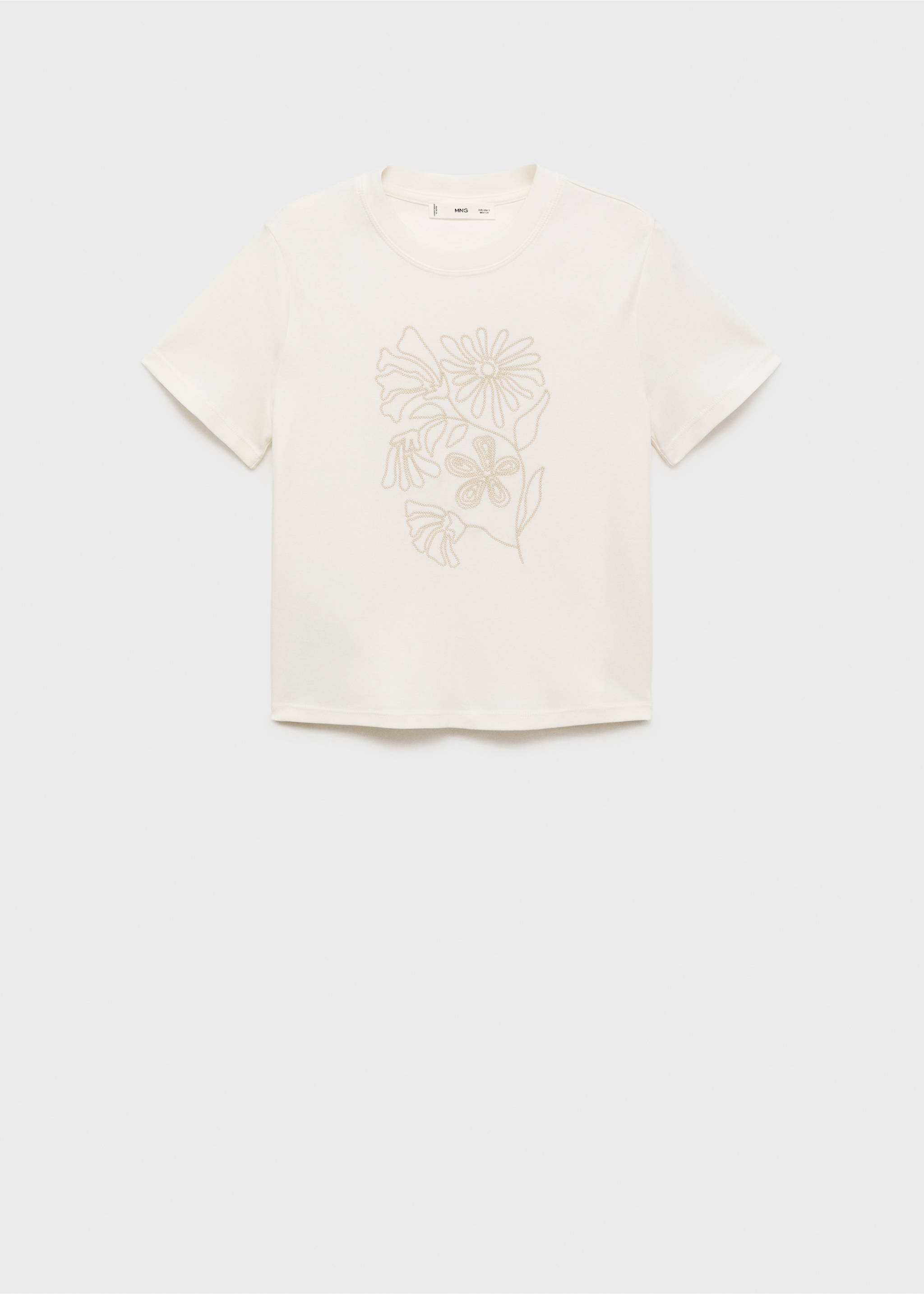 花卉刺绣棉质T恤 - null, 灰白. Ref: 17042908-00.