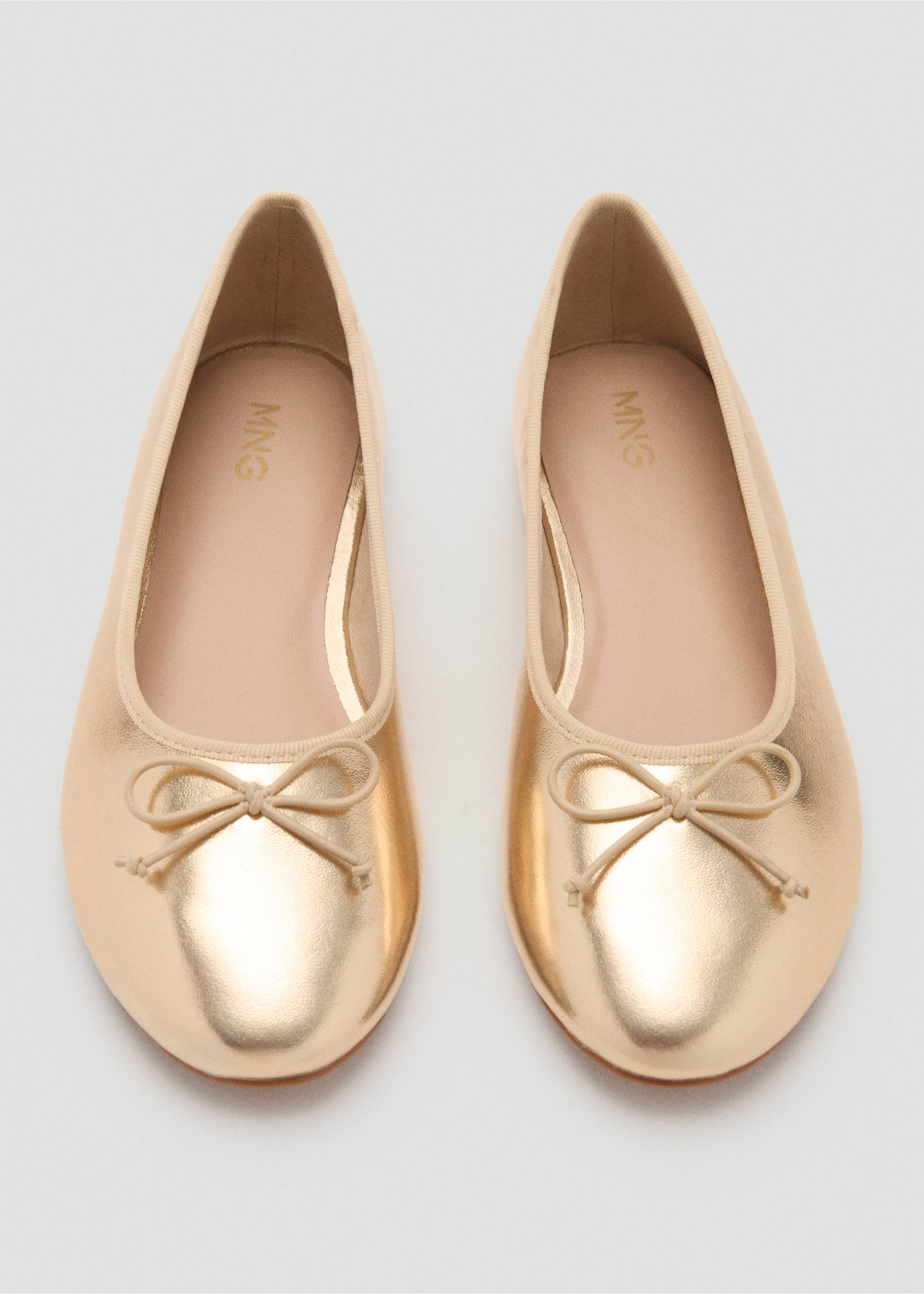 Metallic ballet flats with bow - Details of the article 2, Gold. Ref: 17042911-00.