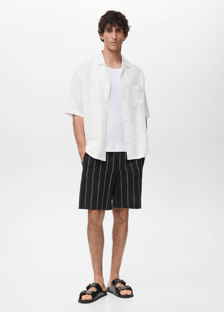Regular-fit linen blend shirt — Off White
