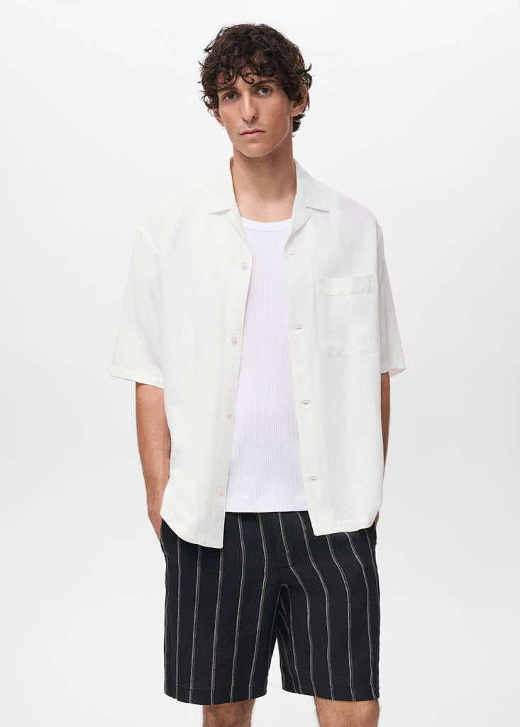 Regular-fit linen blend shirt — Off White