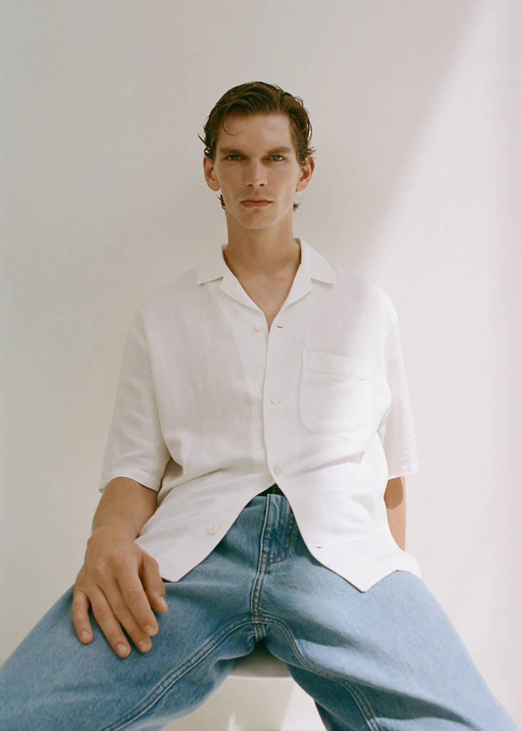 Regular-fit linen blend shirt — Off White