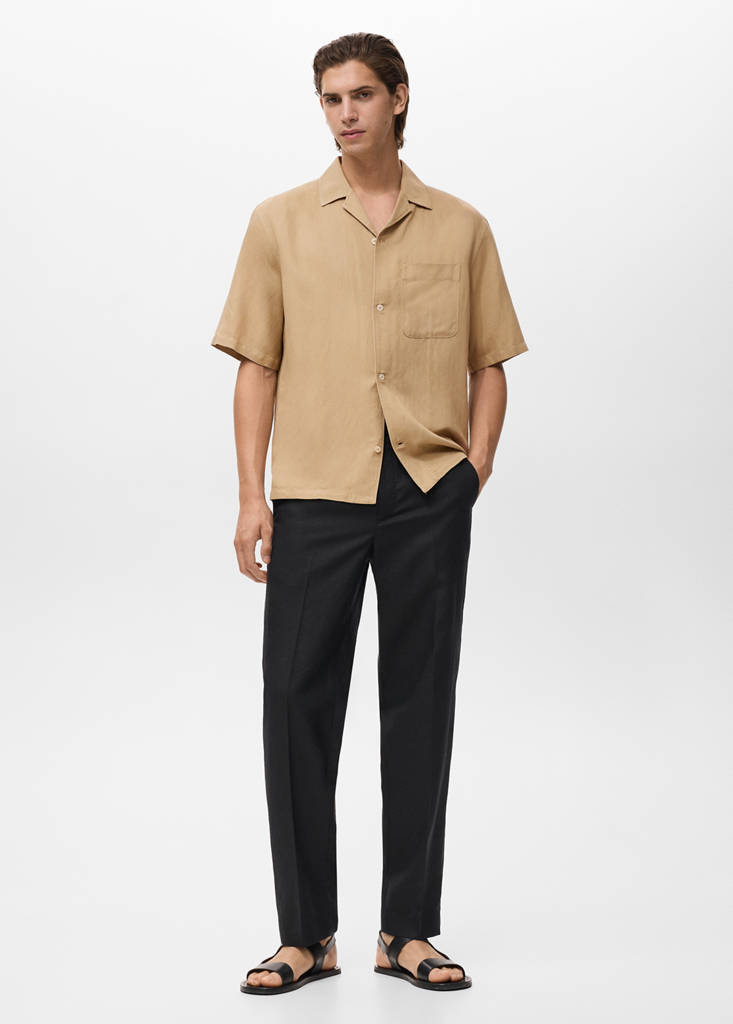 Regular-fit linen blend shirt — Beige