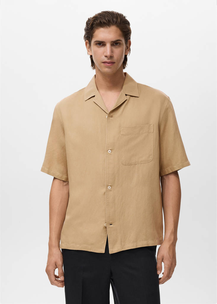 Regular-fit linen blend shirt — Beige