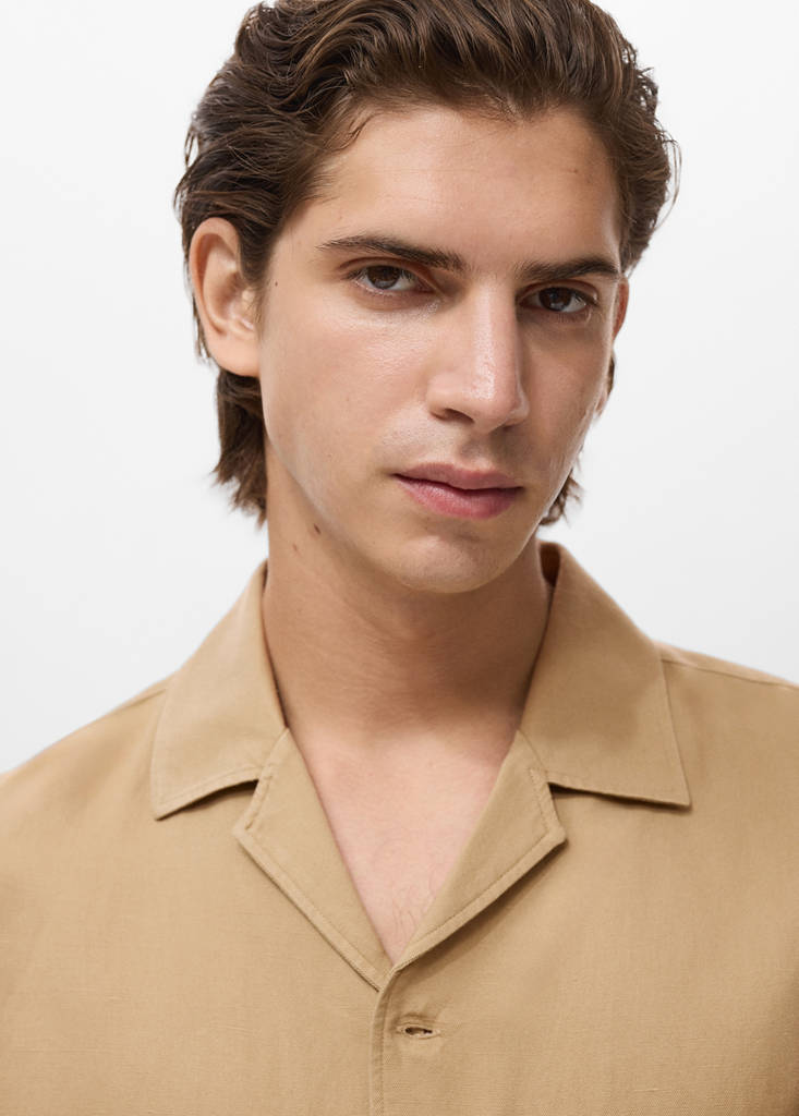 Regular-fit linen blend shirt — Beige