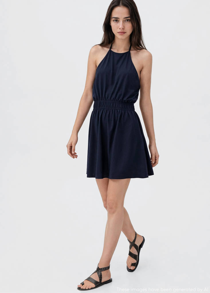 MANGO TEEN - Robe lin emmanchures américaines bleu marine - XXS - Fille Teen