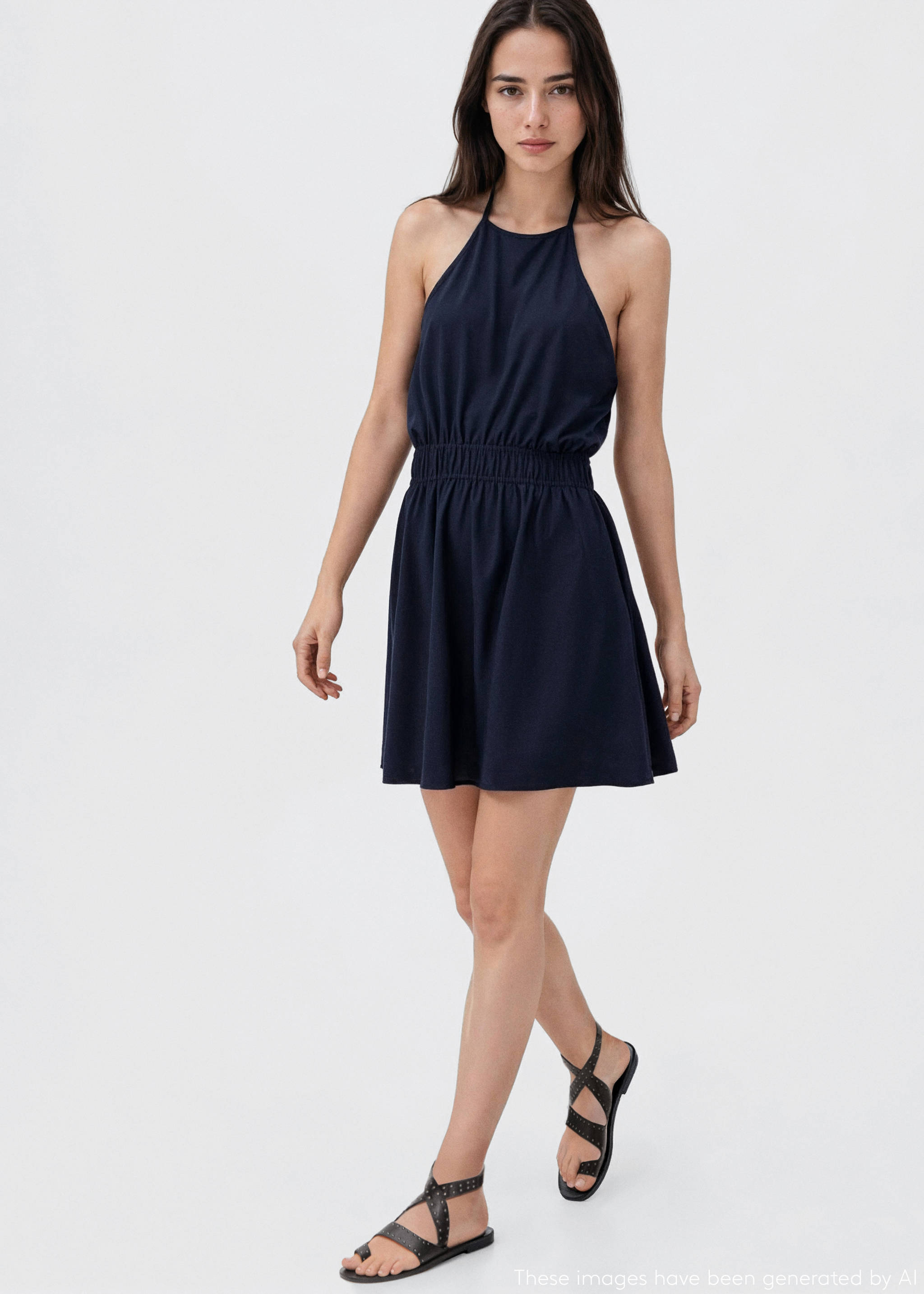 Vestido lino cuello halter - Plano general