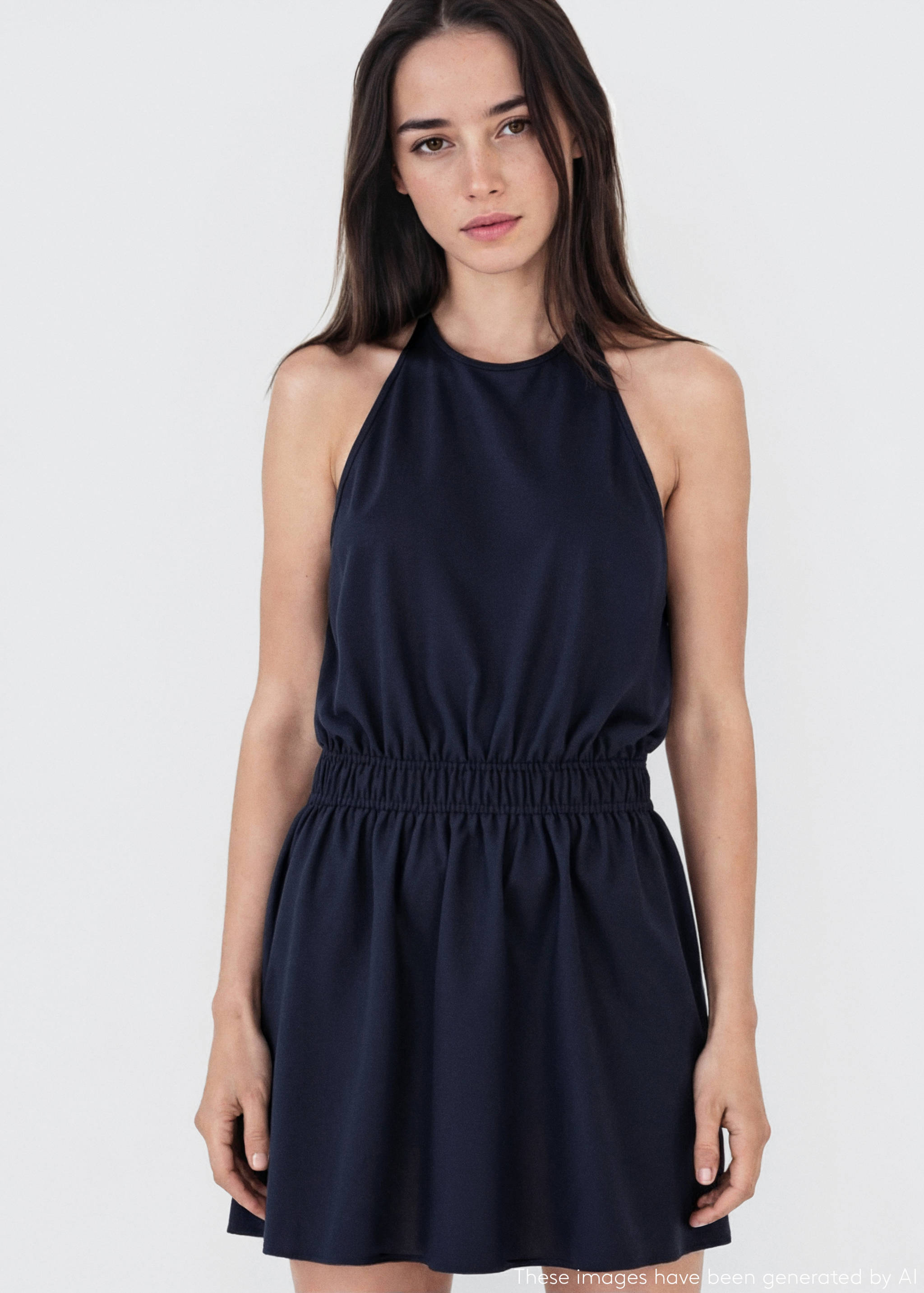 Vestido lino cuello halter - Plano medio