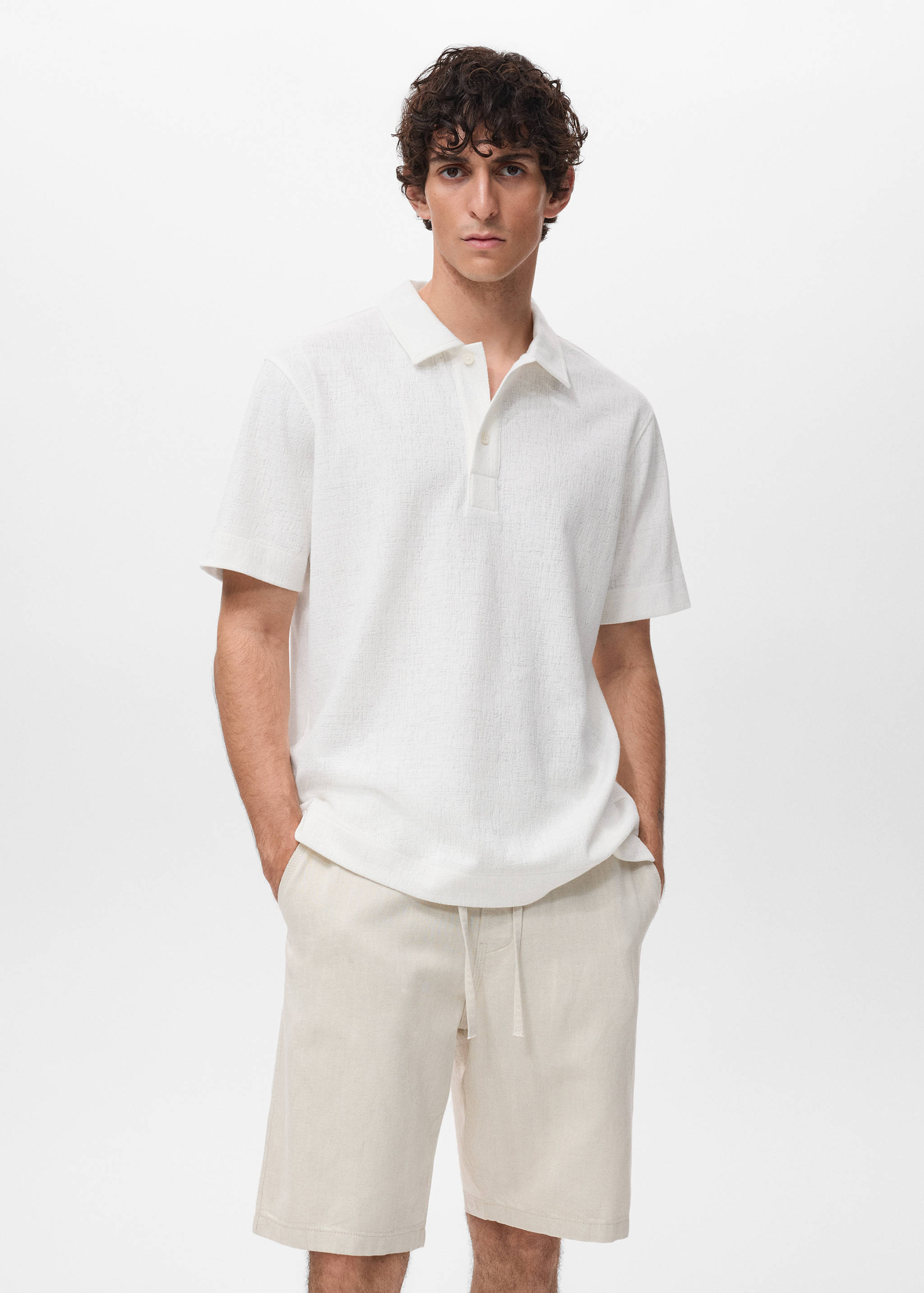 Structured knitted polo shirt - Medium plane
