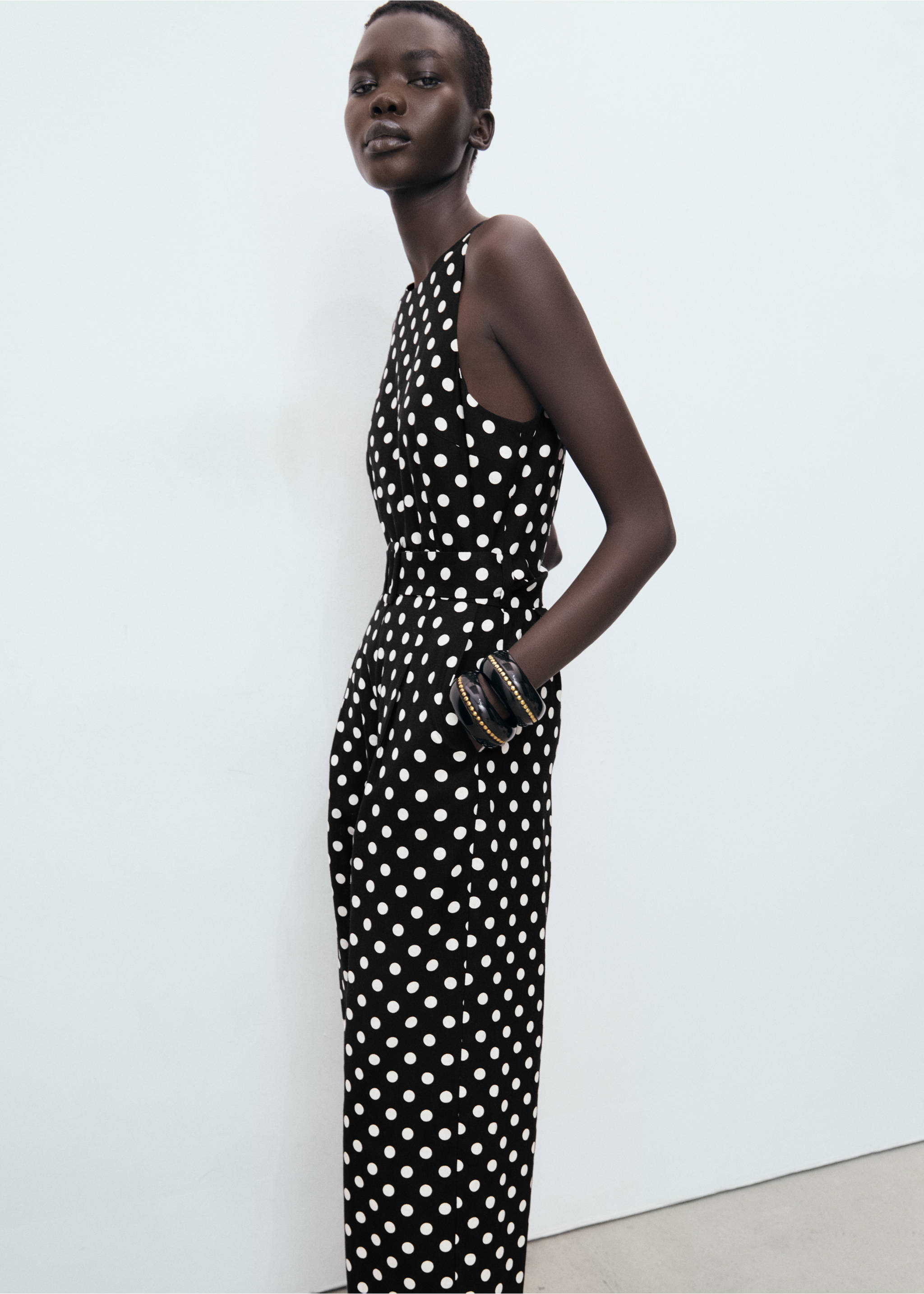 Polka-dot belt jumpsuit - Medium plane, Black. Ref: 17042930-00.