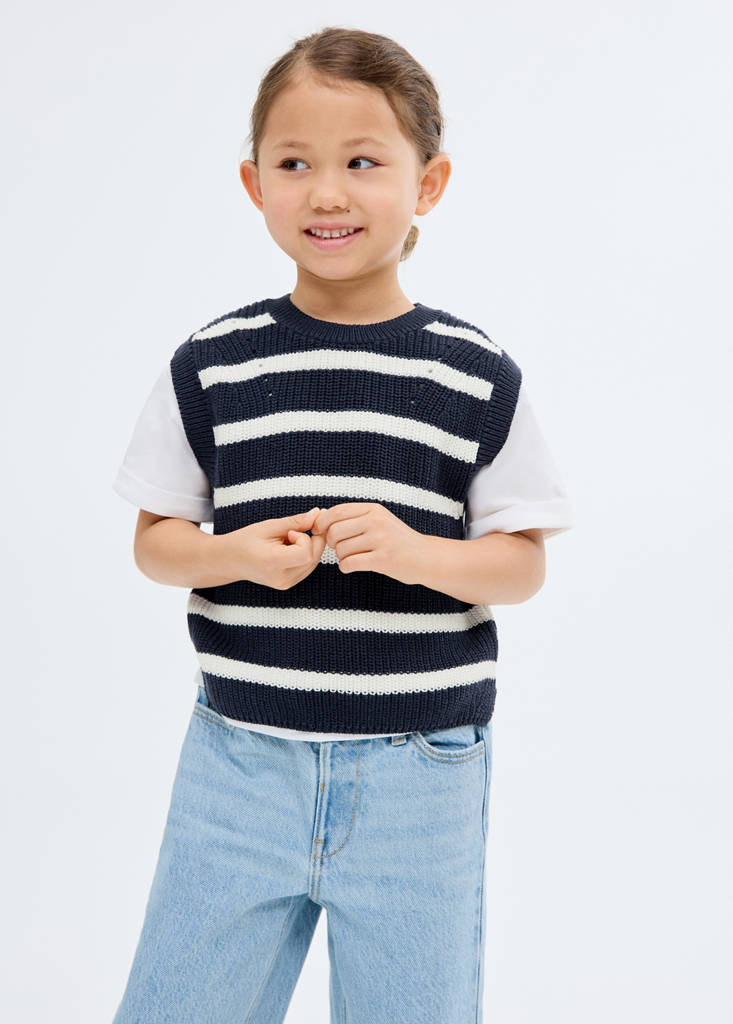 Striped knitted gilet — Navy