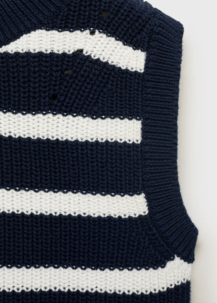 Striped knitted gilet — Navy