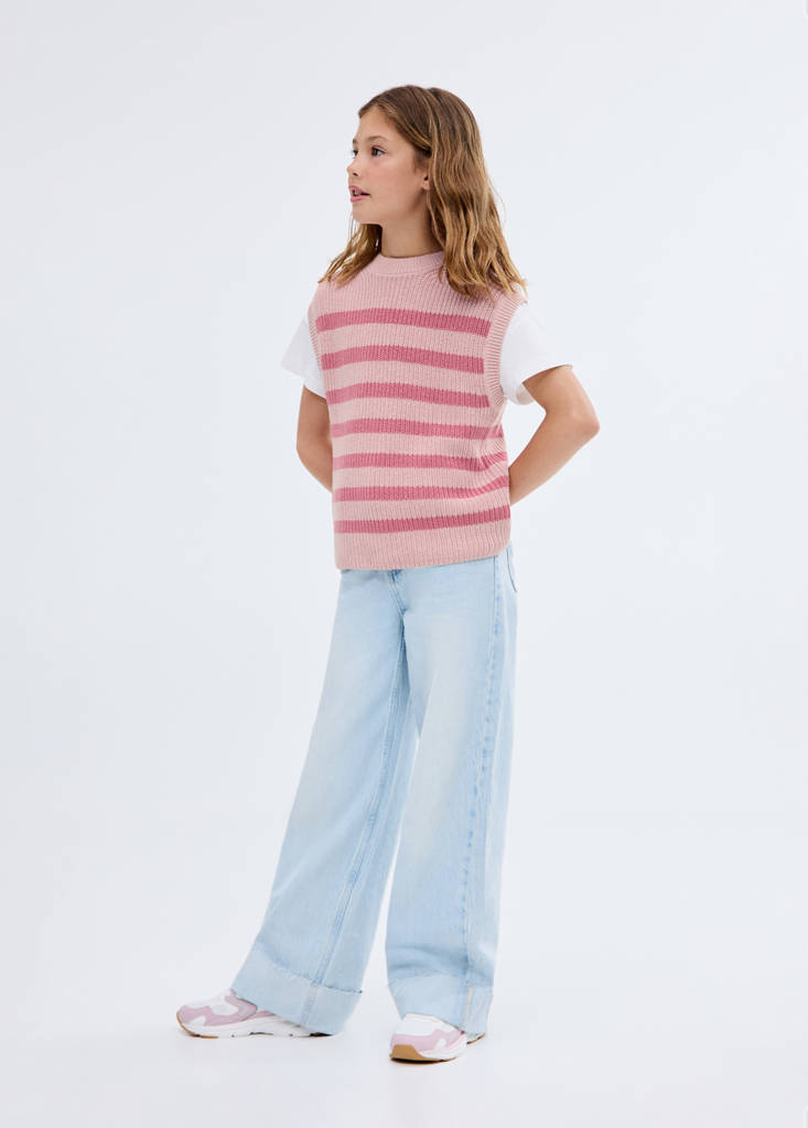 Striped knitted gilet — Pink