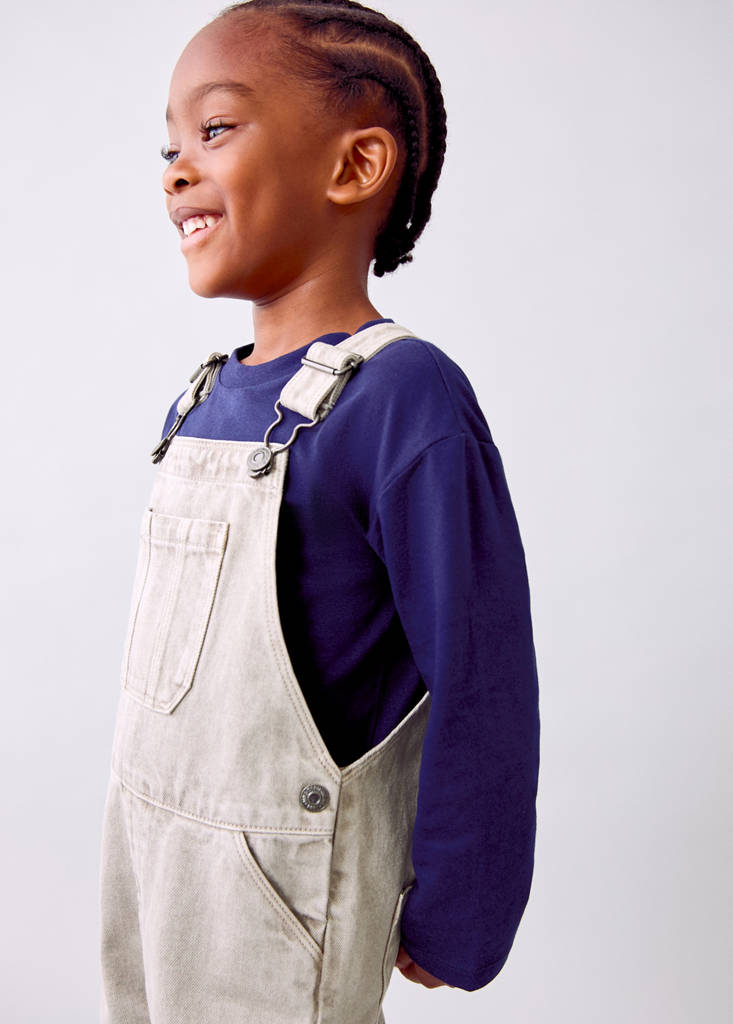 Long denim dungarees — Grey