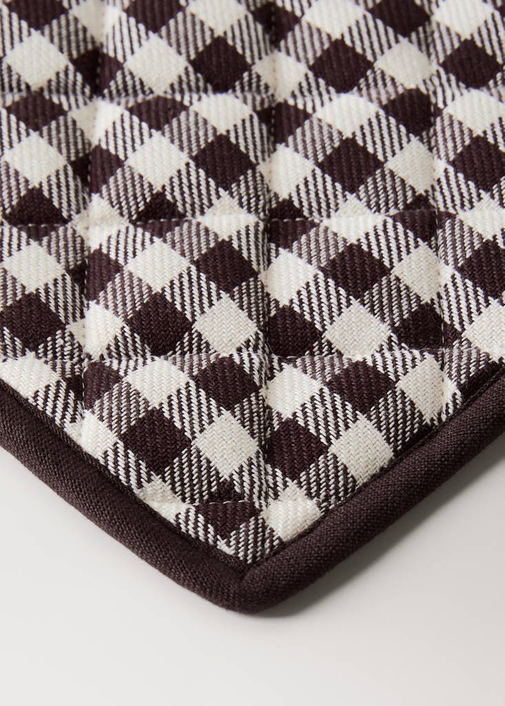Gingham check cotton pot holder — Grey