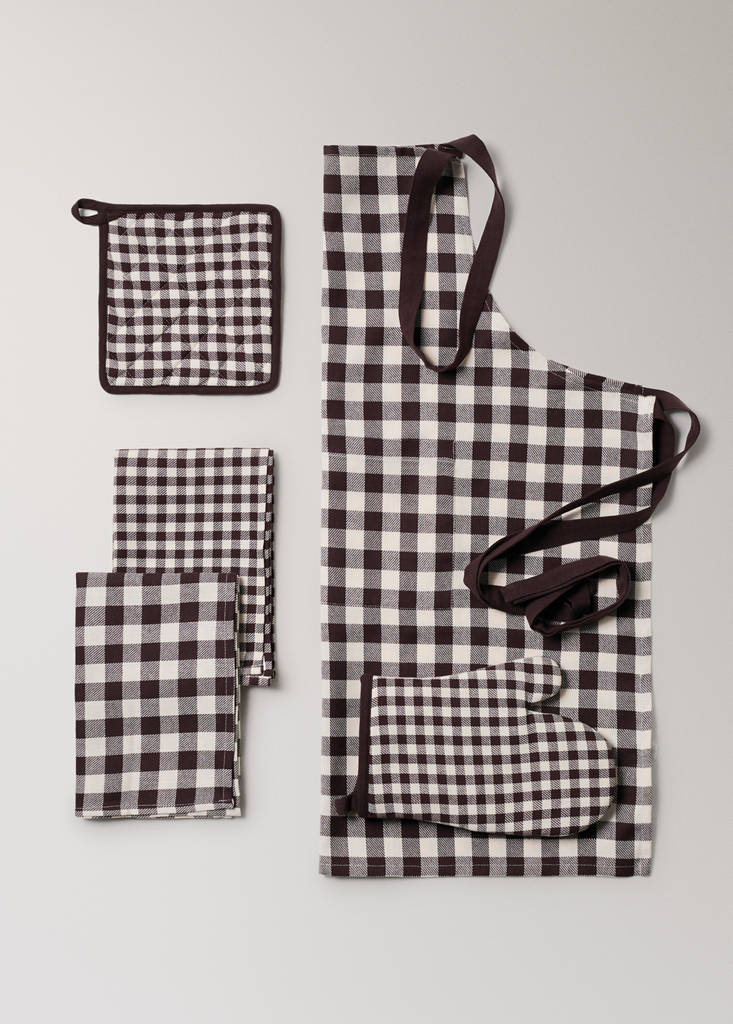Gingham check cotton pot holder — Grey
