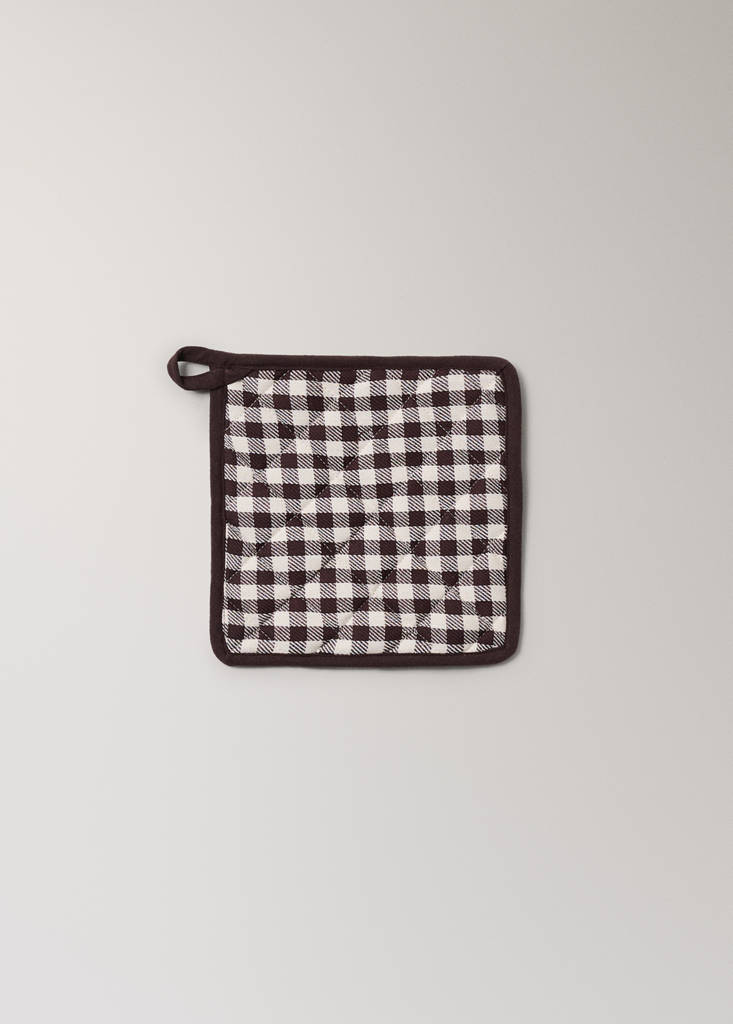 Gingham check cotton pot holder — Grey