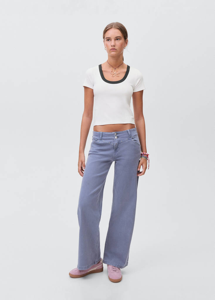 MANGO TEEN - T-shirt coton col contrastant blanc cassé - XXS - Fille Teen
