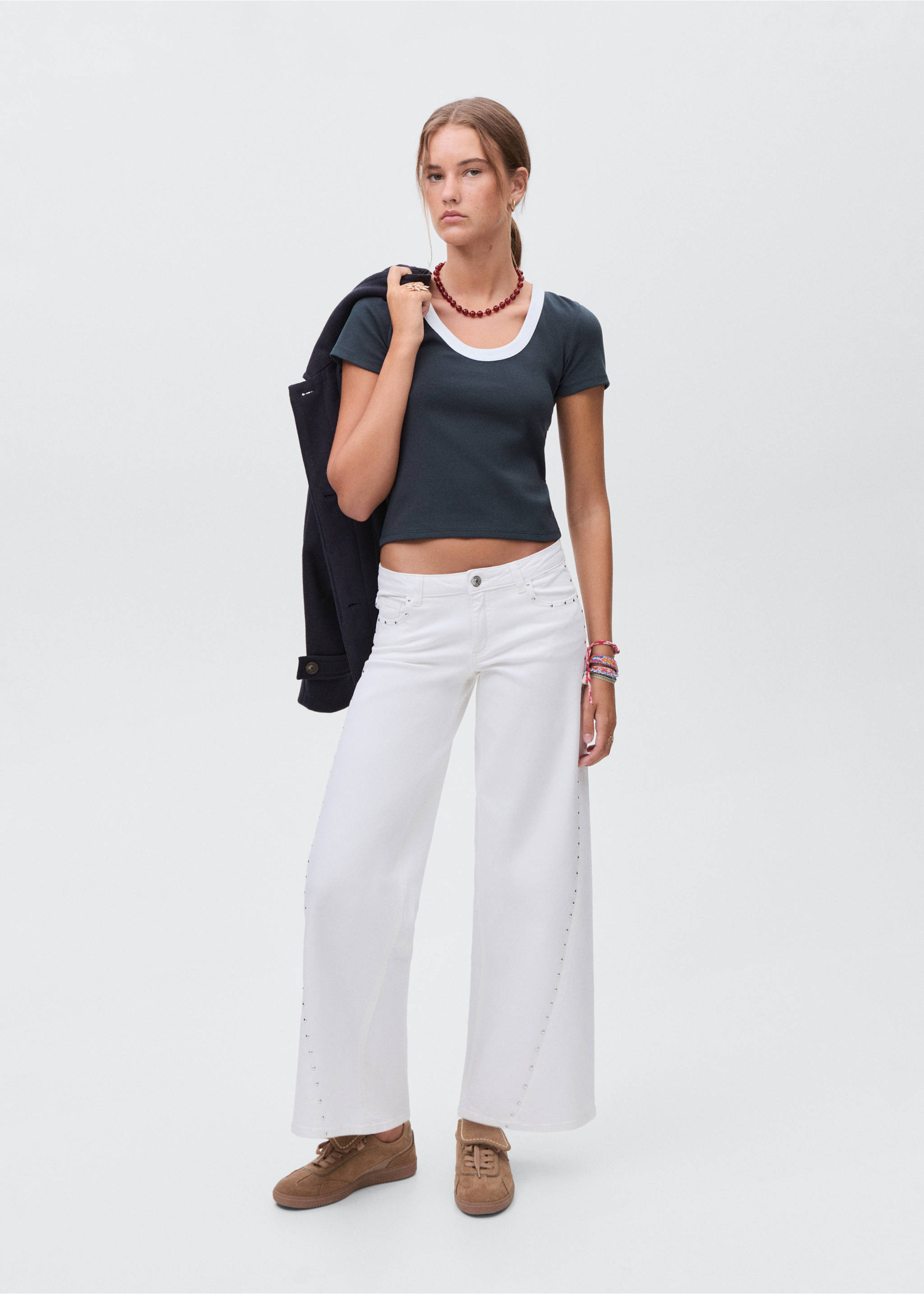 Contrasting collar cotton t-shirt - General plane, Navy. Ref: 17043335-00.