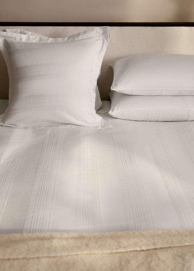 Sateen cotton 300 threads count striped duvet cover Queen bed — White