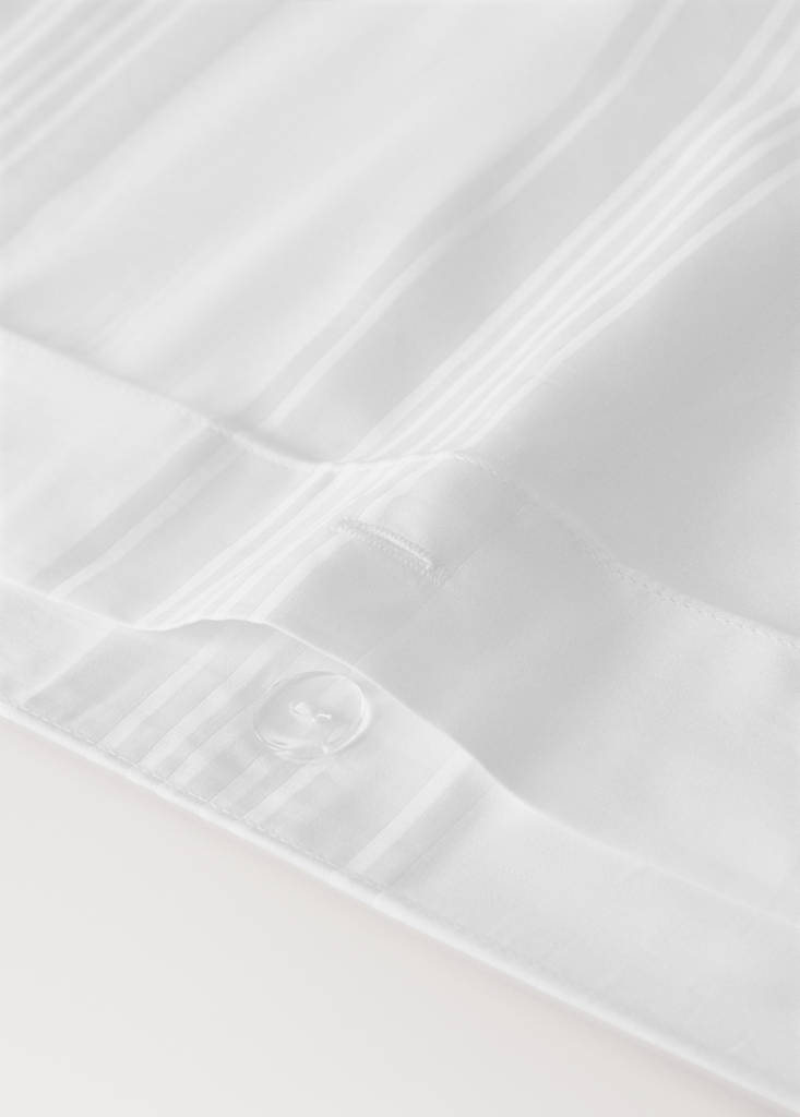 Sateen cotton 300 threads count striped duvet cover Queen bed — White