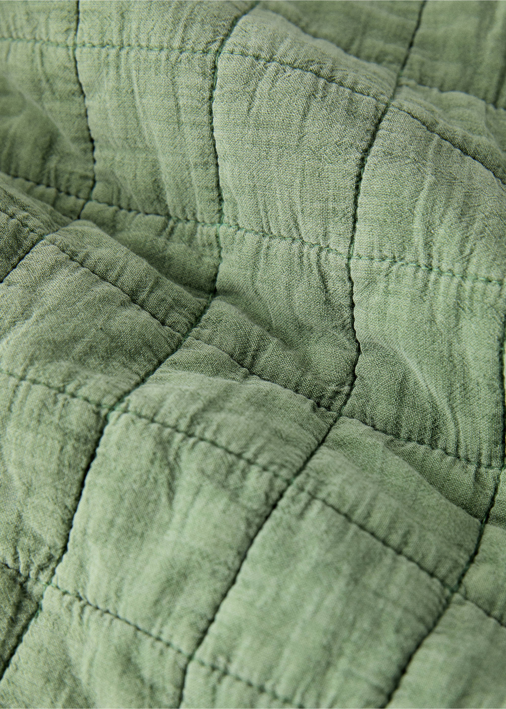 Washed cotton check bedspread for cot - Details of the article 2, Medium Green. Ref: 17043827-00.