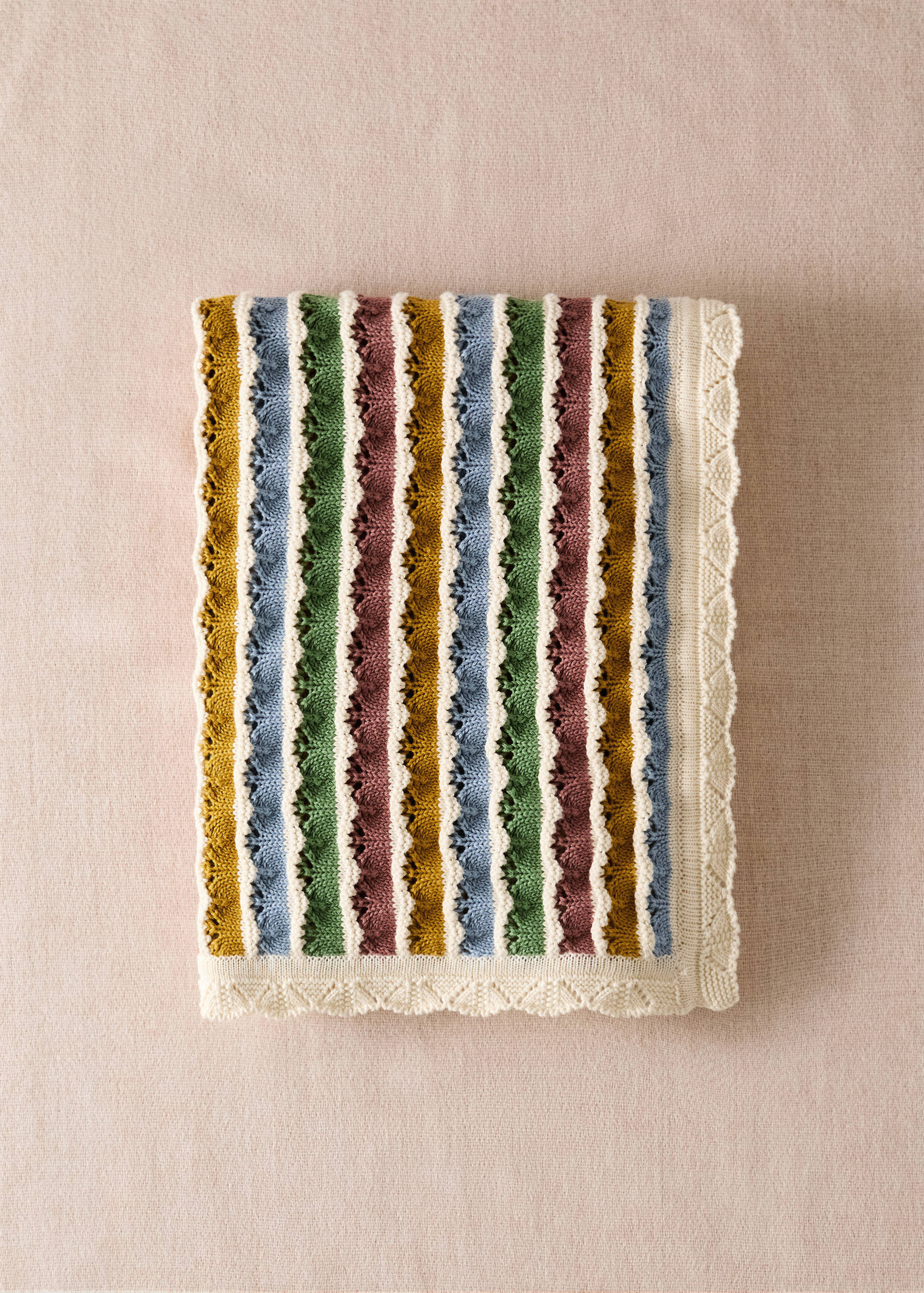 Barnfilt 100% bomull med hålmönstrade ränder - Allmän bild