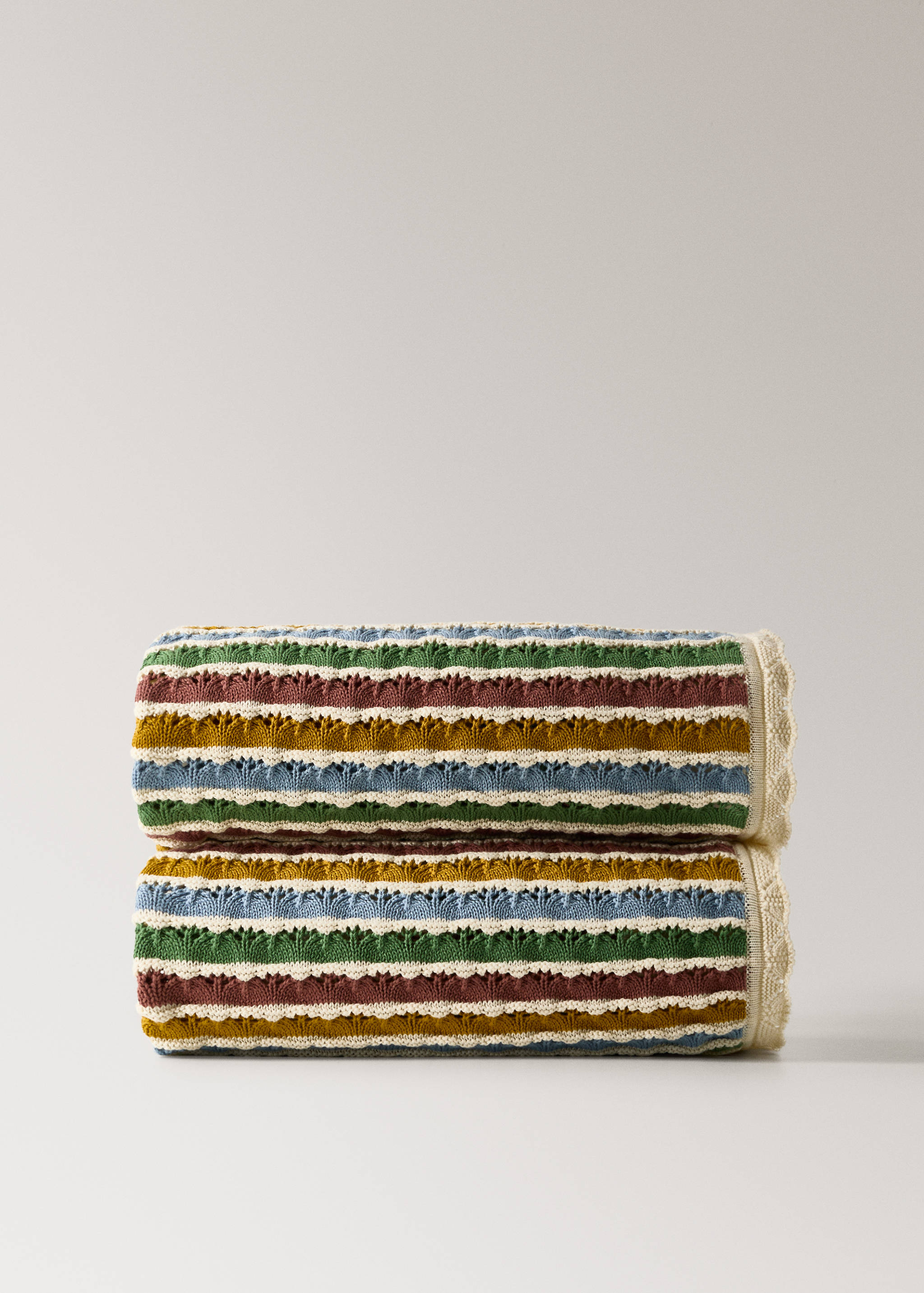 Barnfilt 100% bomull med hålmönstrade ränder - Artikel utan modell