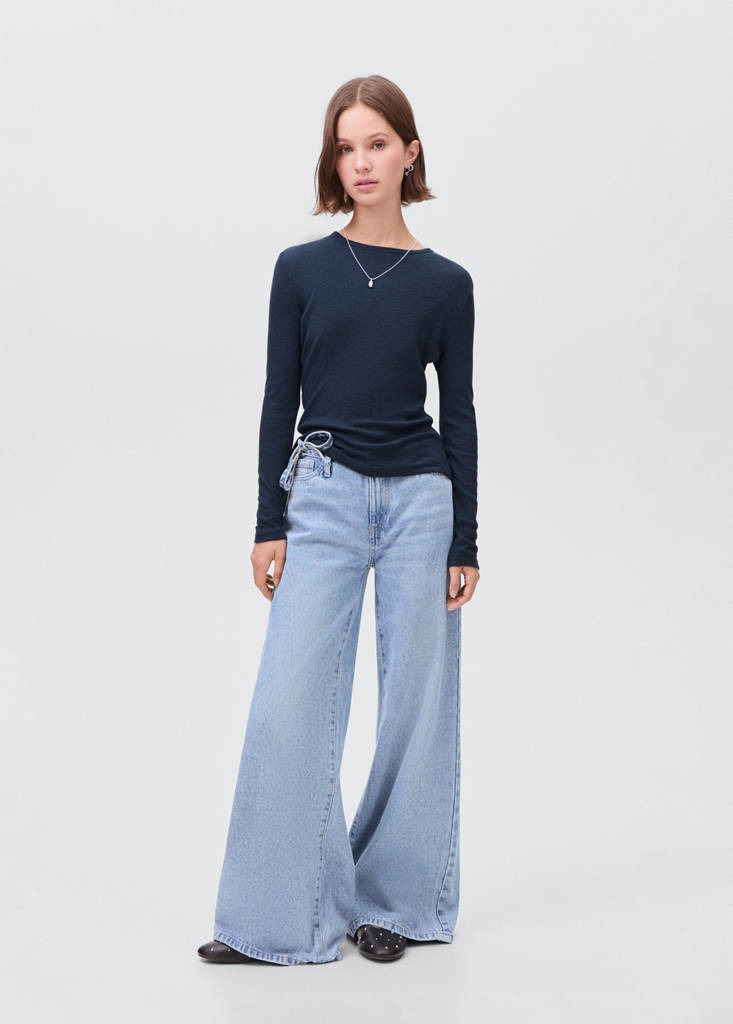 Long-sleeved knitted t-shirt — Dark Navy