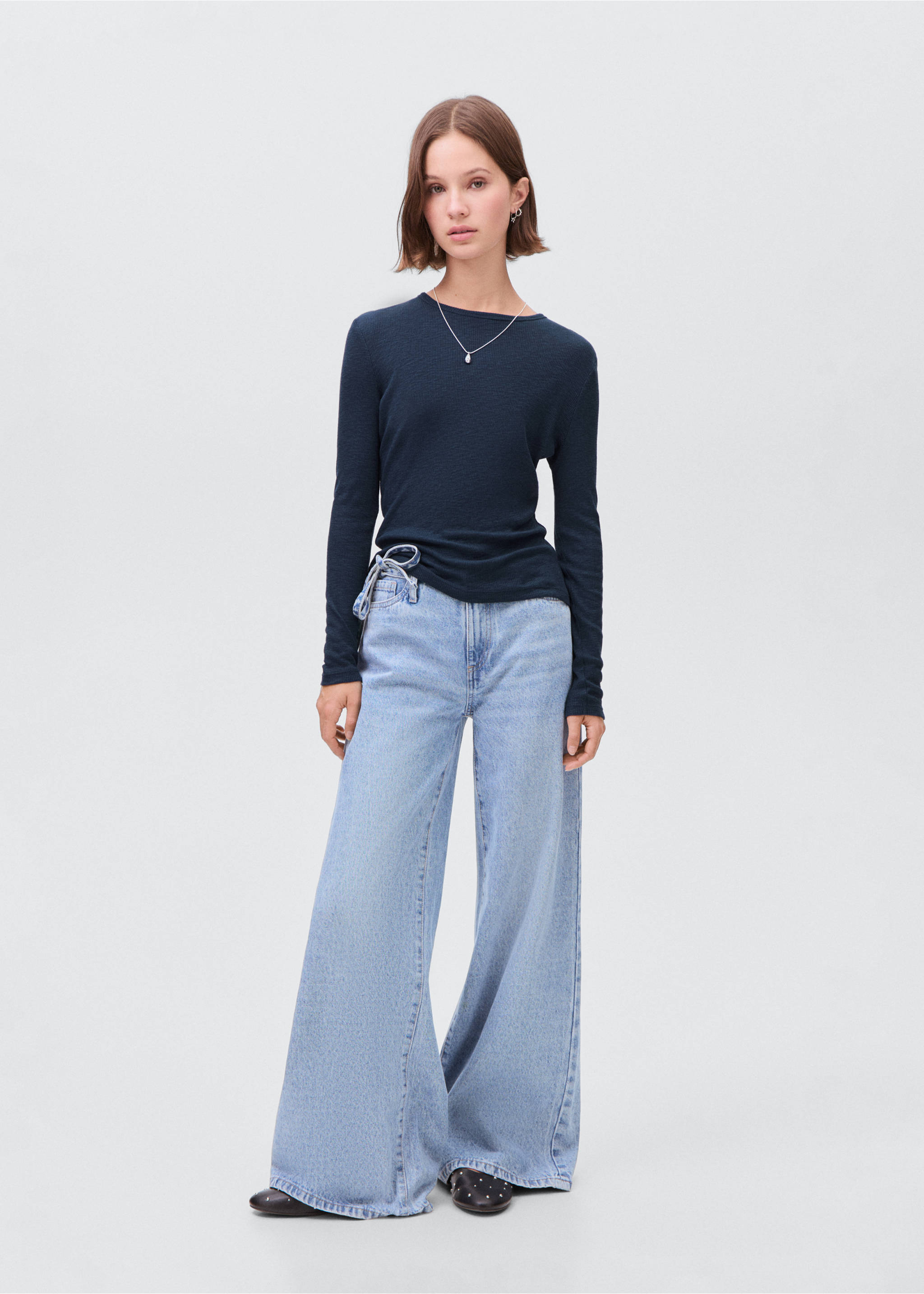 Лонгслив из трикотажа - Общий план, Темно-синий. Ref: 17044074-00.