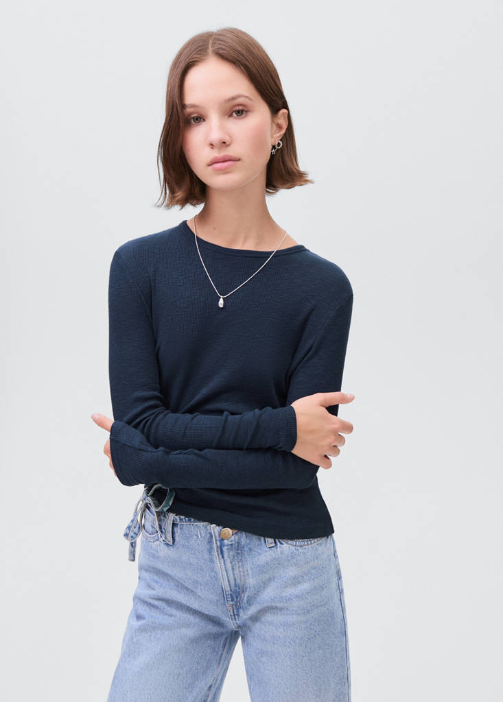 Long-sleeved knitted t-shirt — Dark Navy