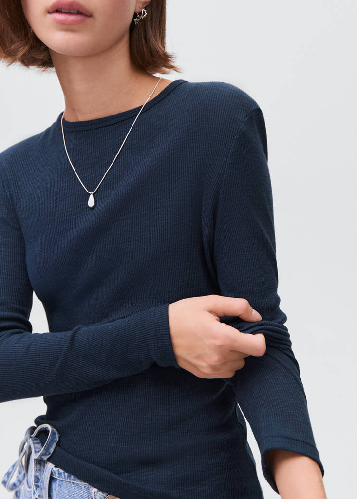 Long-sleeved knitted t-shirt — Dark Navy