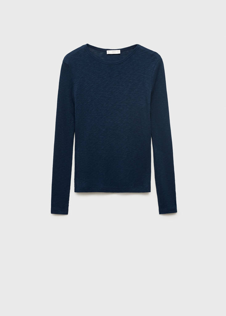 Long-sleeved knitted t-shirt — Dark Navy