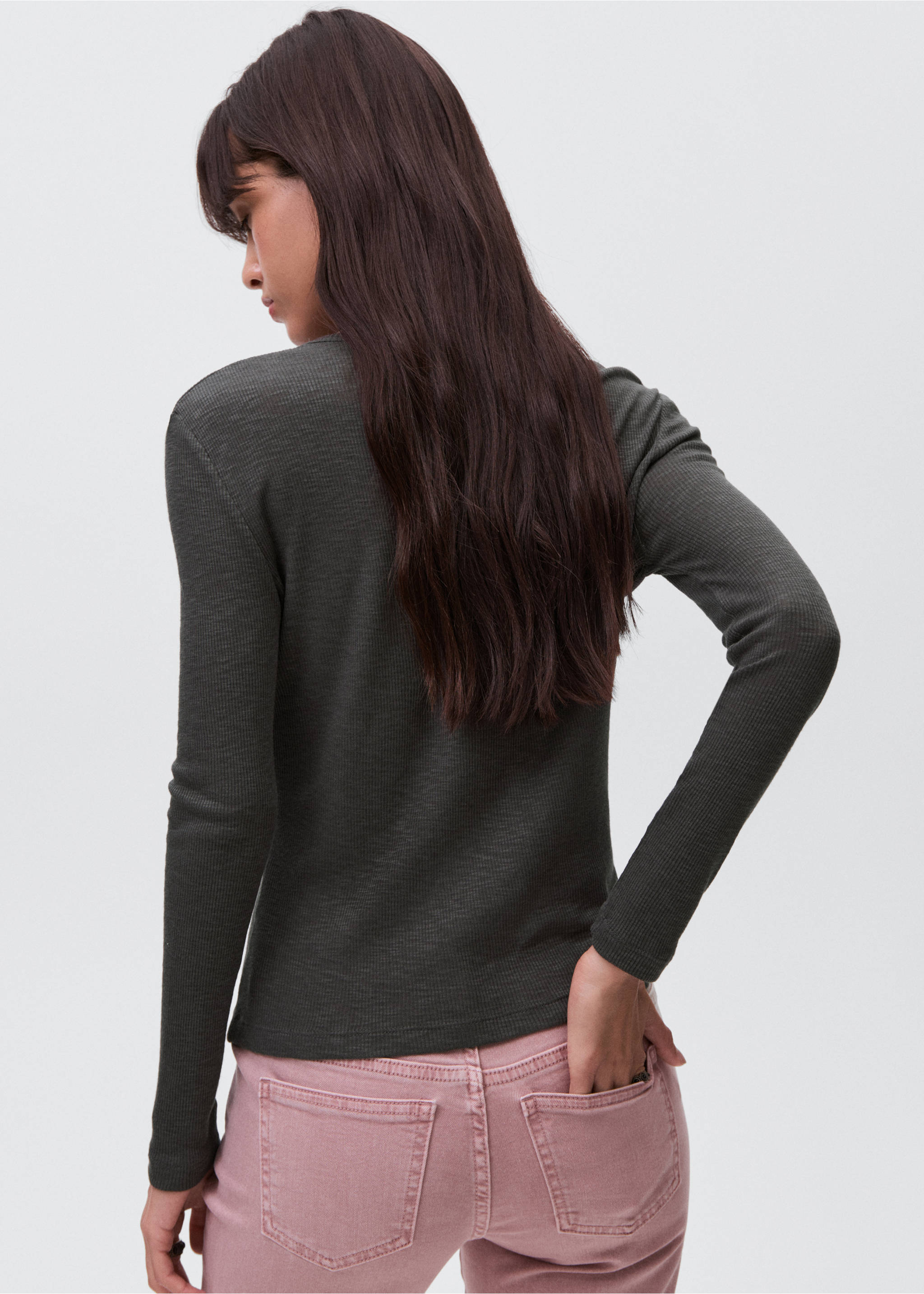 Лонгслив из трикотажа - Обратная сторона изделия, Угольно-серый. Ref: 17044074-00.