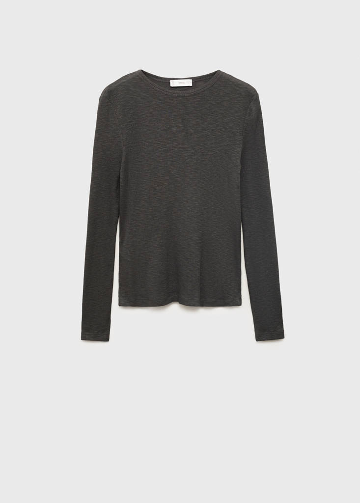 Long-sleeved knitted t-shirt — Charcoal