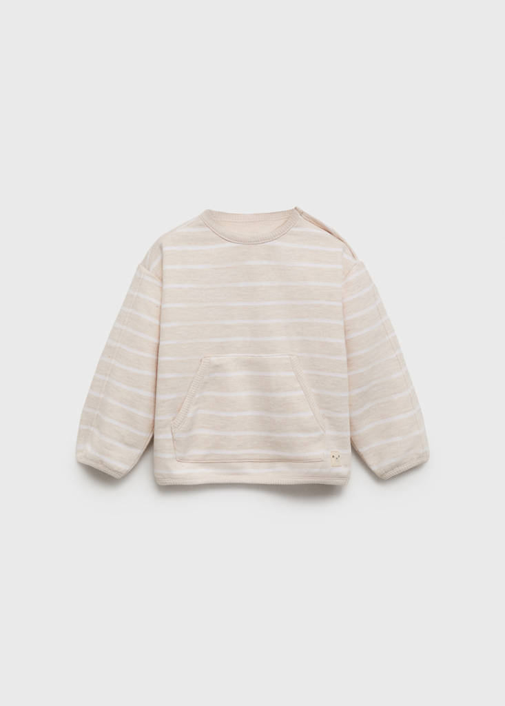 Striped sweatshirt with button detail — Sand