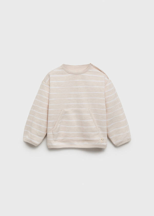 Striped sweatshirt with button detail — Sand