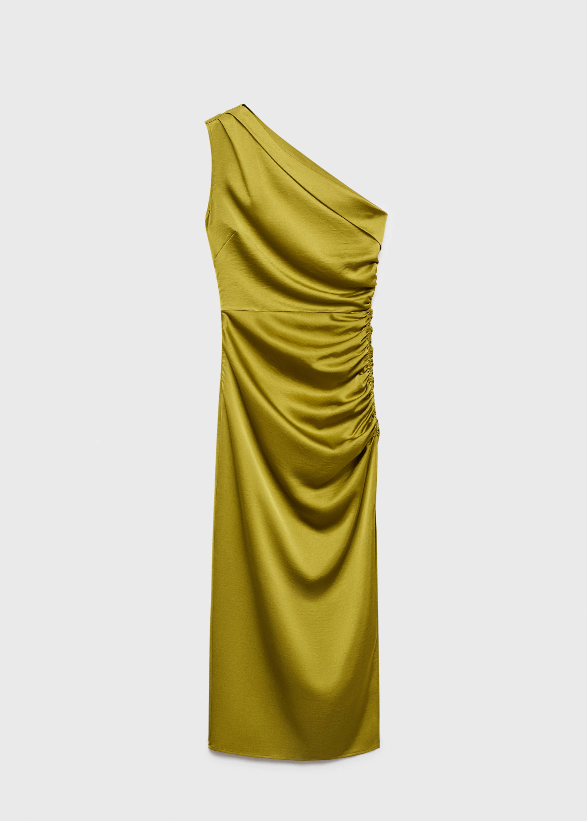 Vestido asimétrico satinado fruncido lateral - Artículo sin modelo