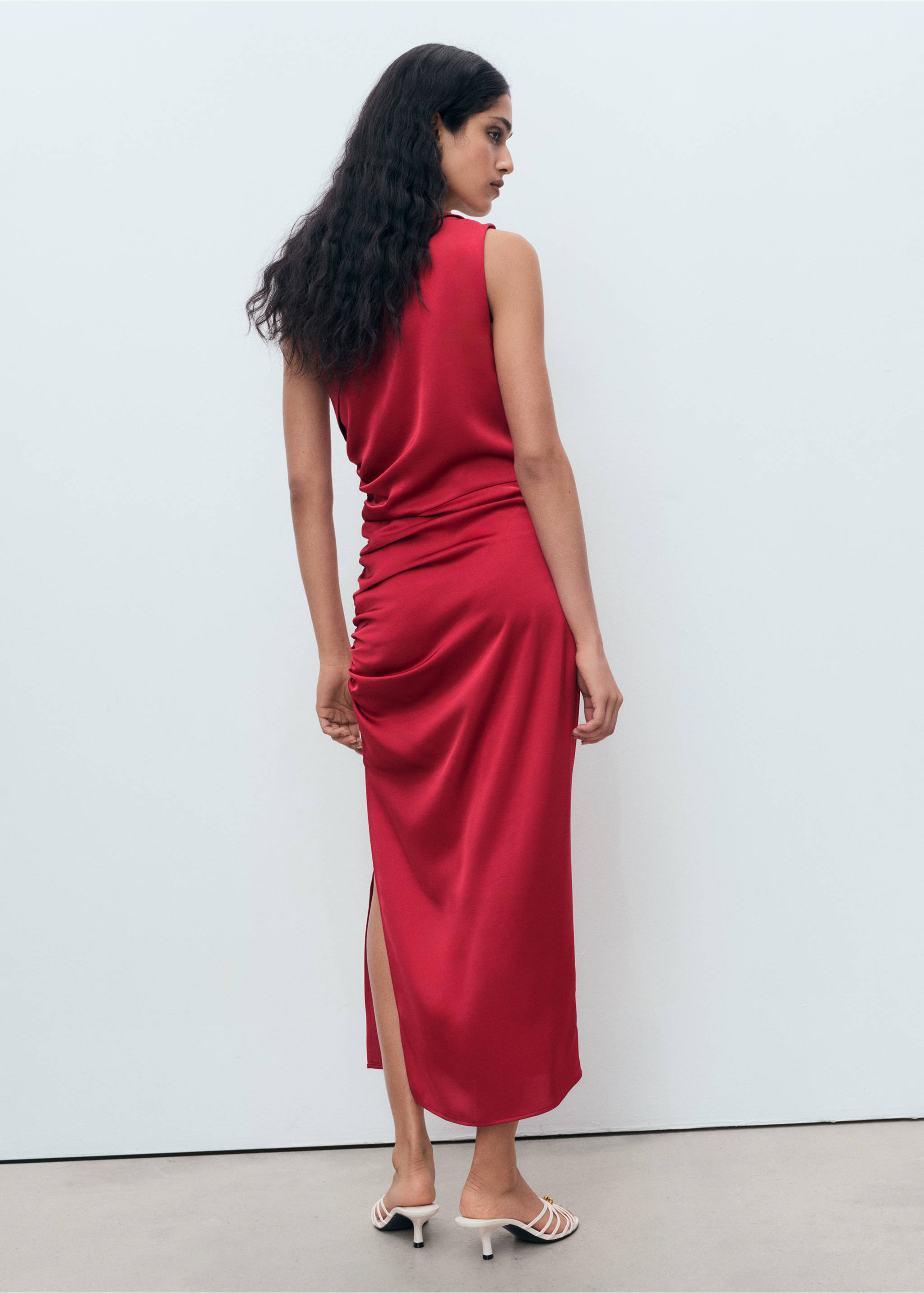 mango red silk dress MANGO - Flared-sleeve satin dress red - 4