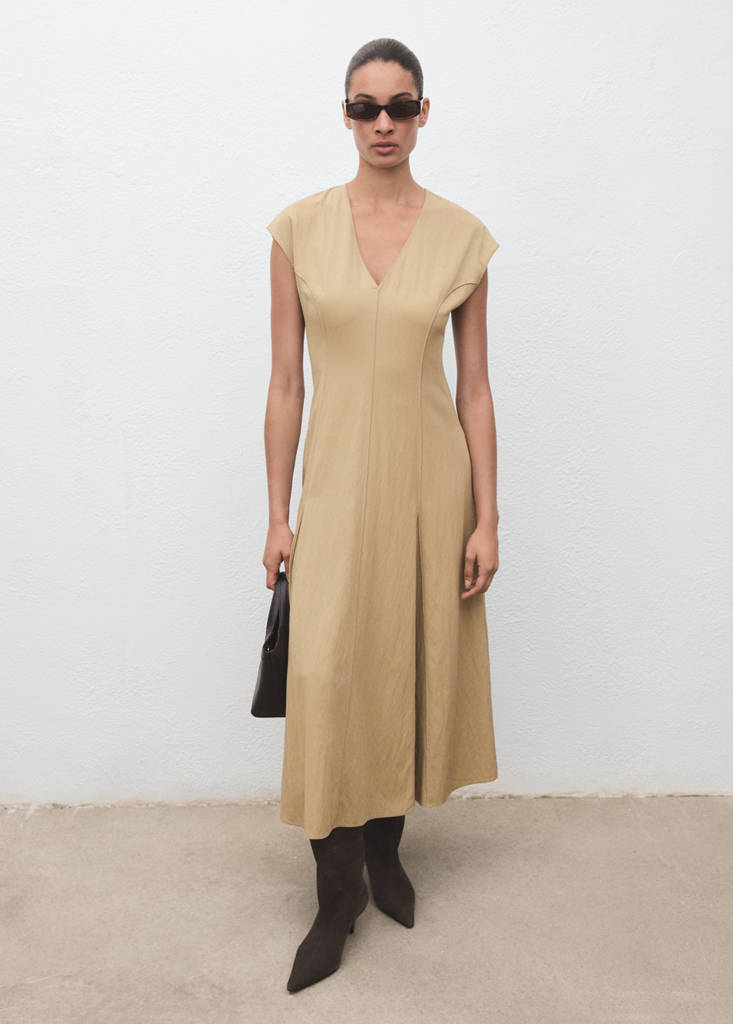 V-neck dress with stitching — Light/Pastel Grey