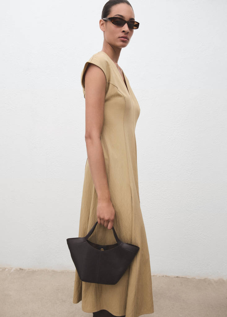 V-neck dress with stitching — Light/Pastel Grey