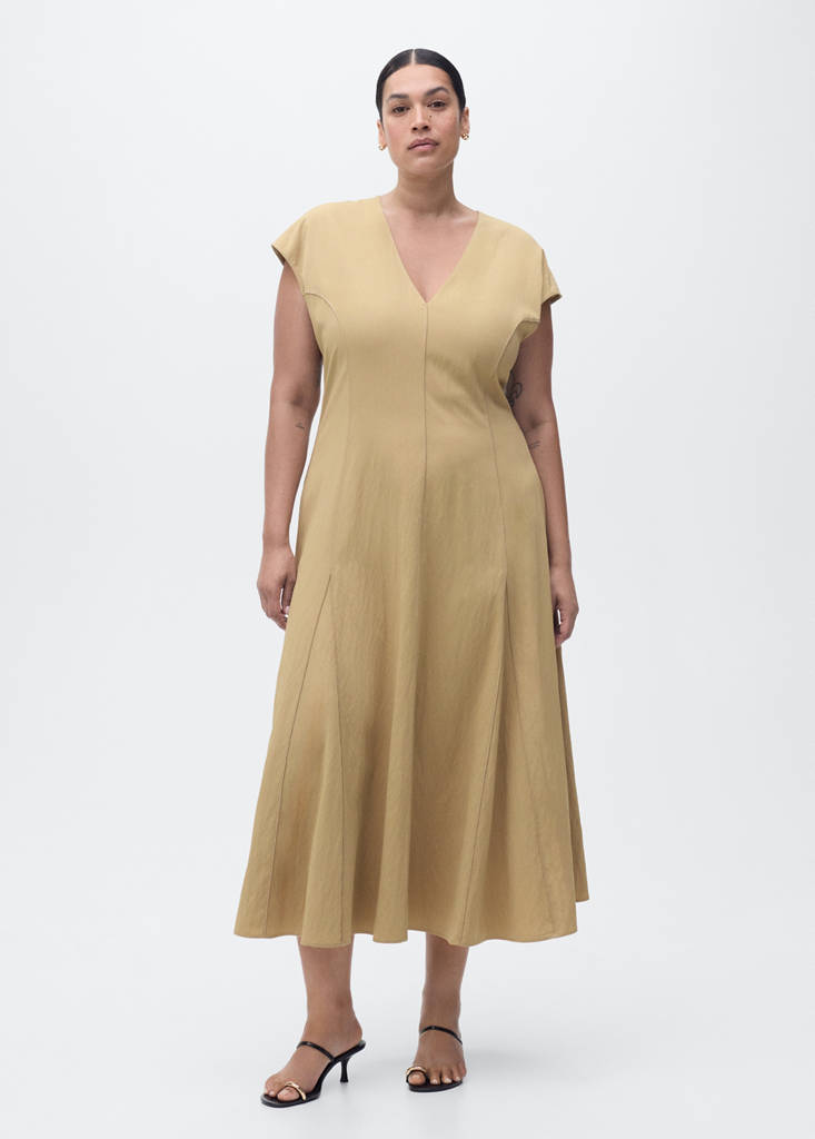 V-neck dress with stitching — Light/Pastel Grey