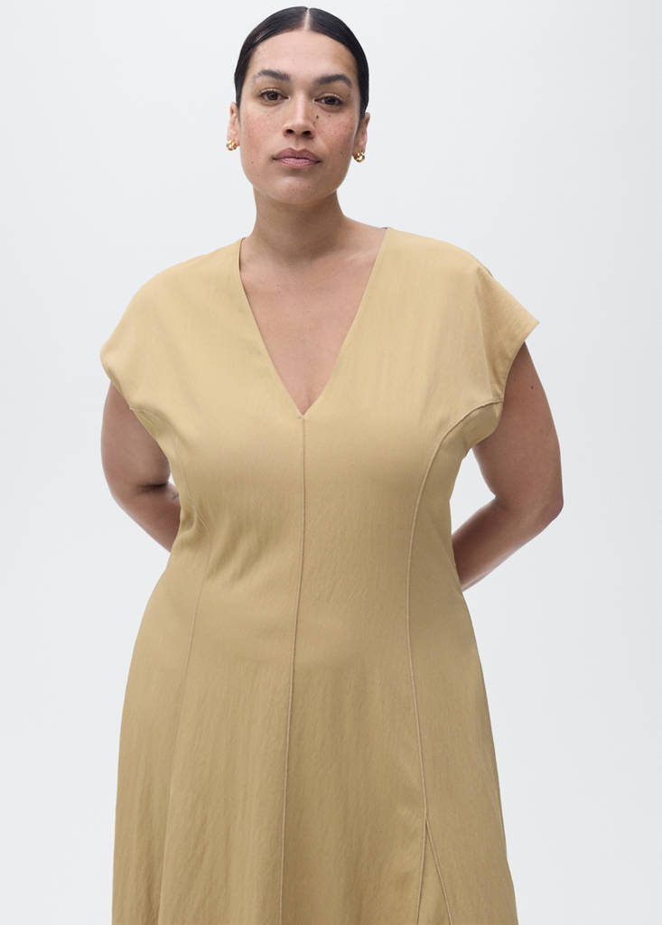 V-neck dress with stitching — Light/Pastel Grey