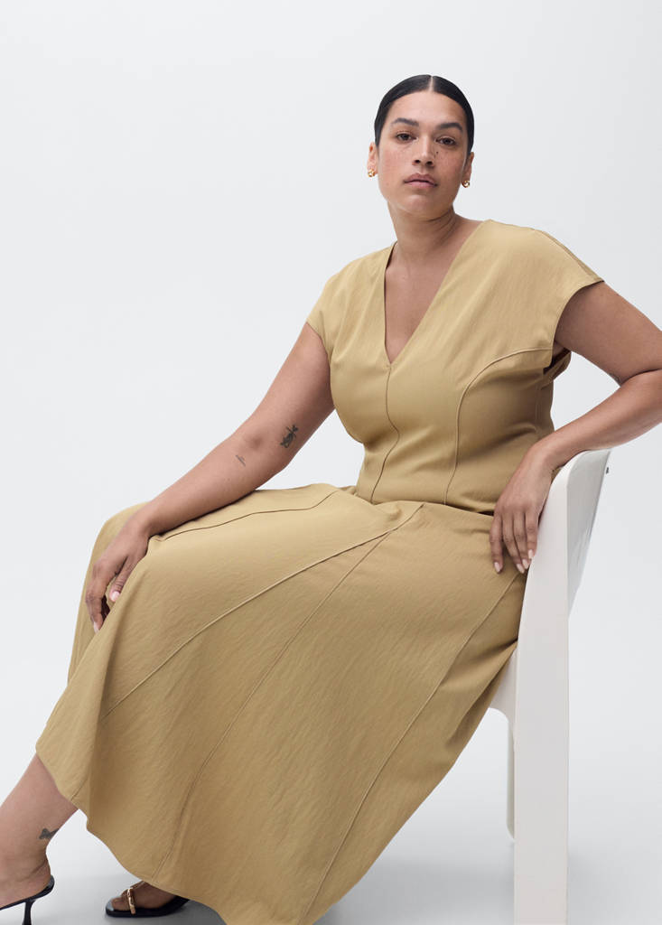 V-neck dress with stitching — Light/Pastel Grey
