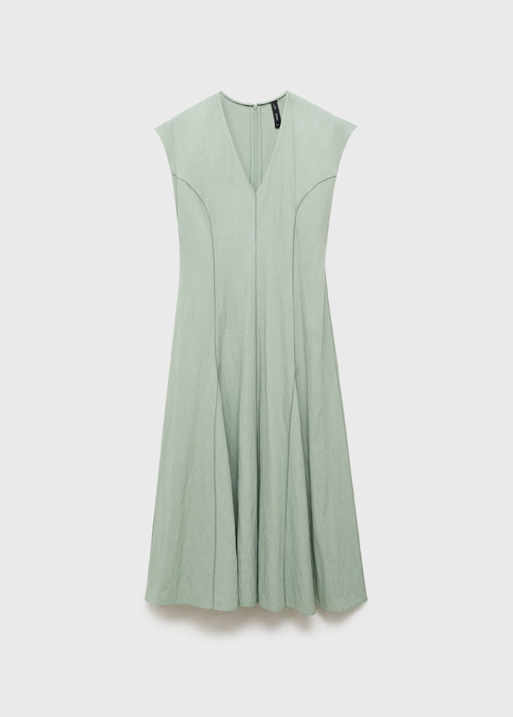 V-neck dress with stitching — Green