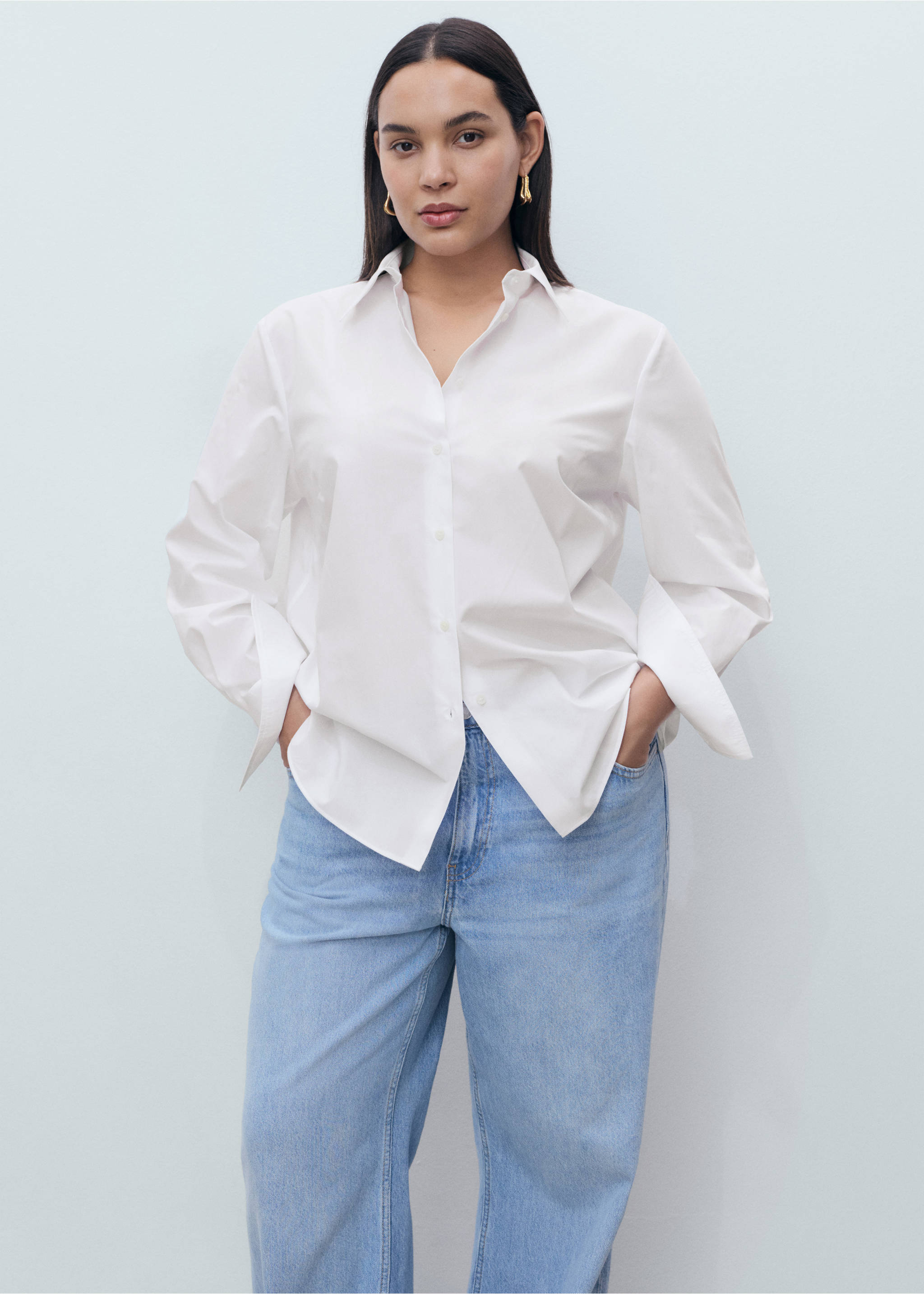 قميص من مزيج لايوسل قطني منتظم - تفاصيل المنتج 5, سكري. Ref: 17044085-00.